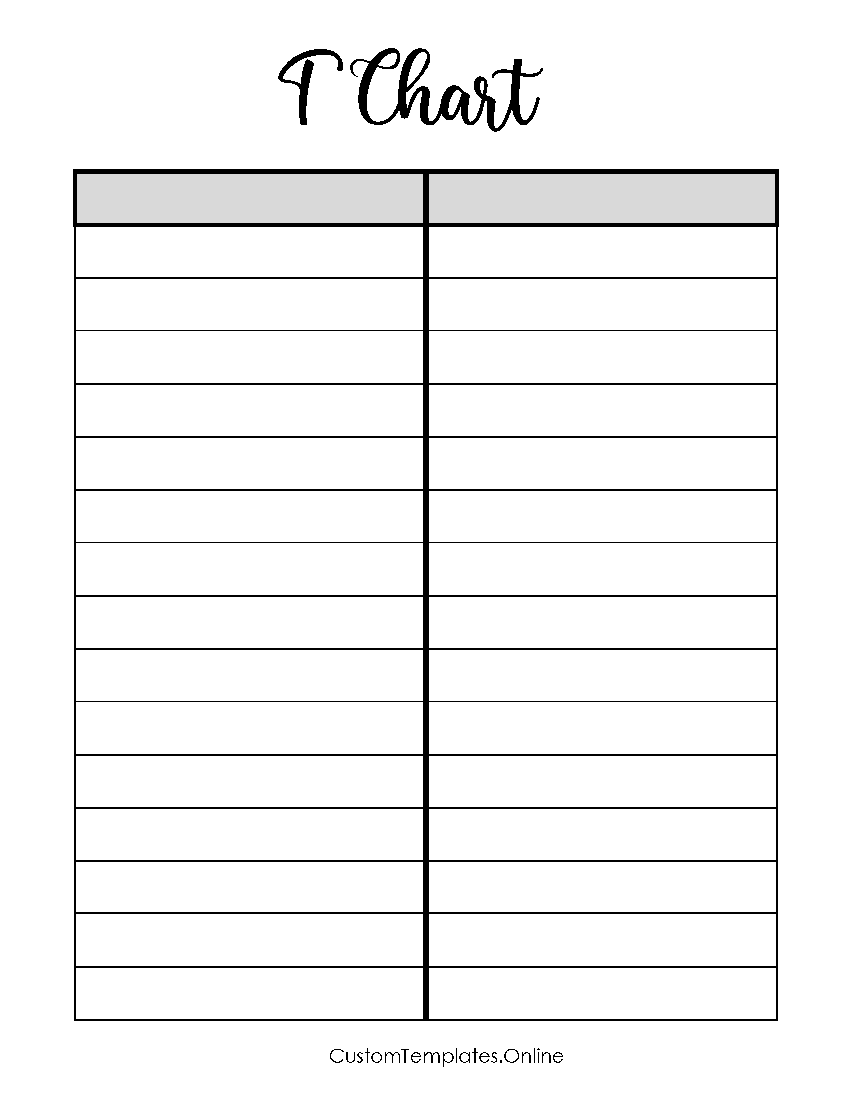 Simple blank T chart with two columns and a pretty title