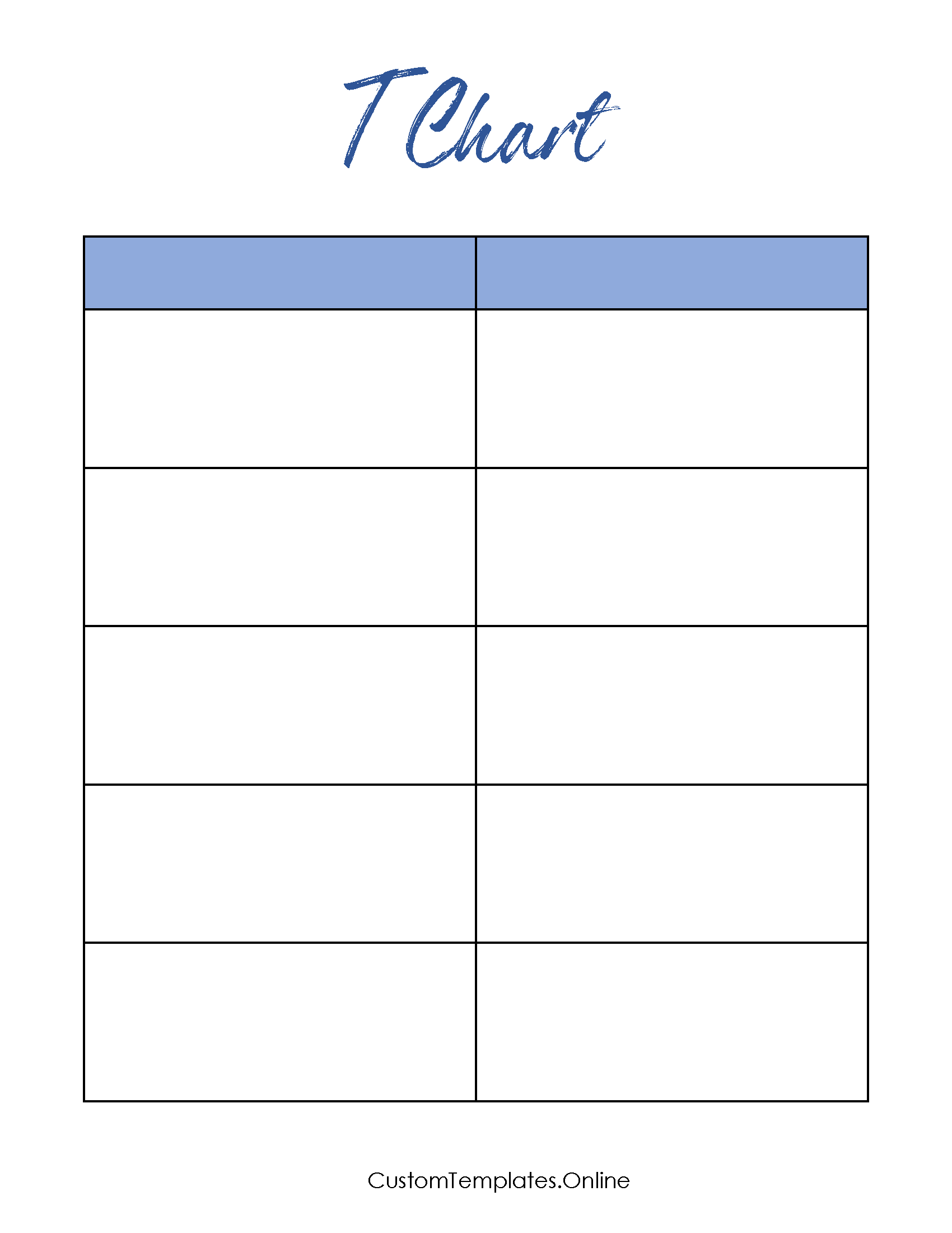 T chart two columns and a blue bar at the top for titles and a blue heading