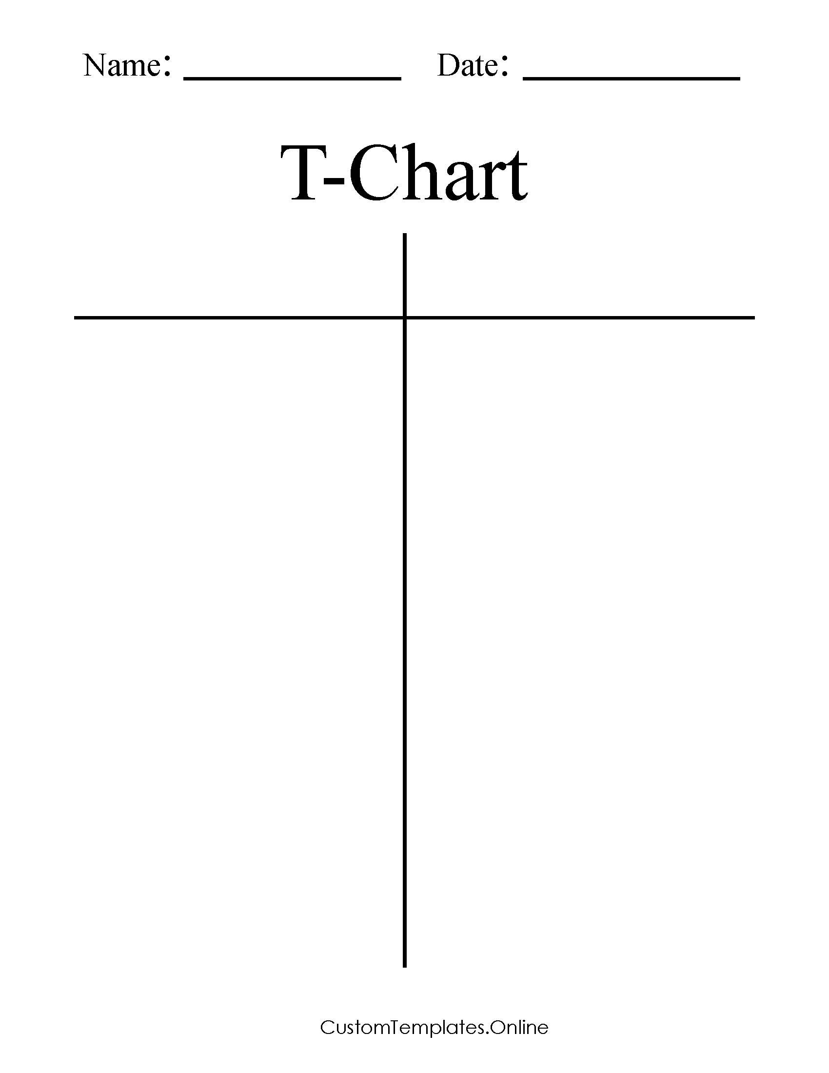 T chart with a T shaped diagram and space for a name and name