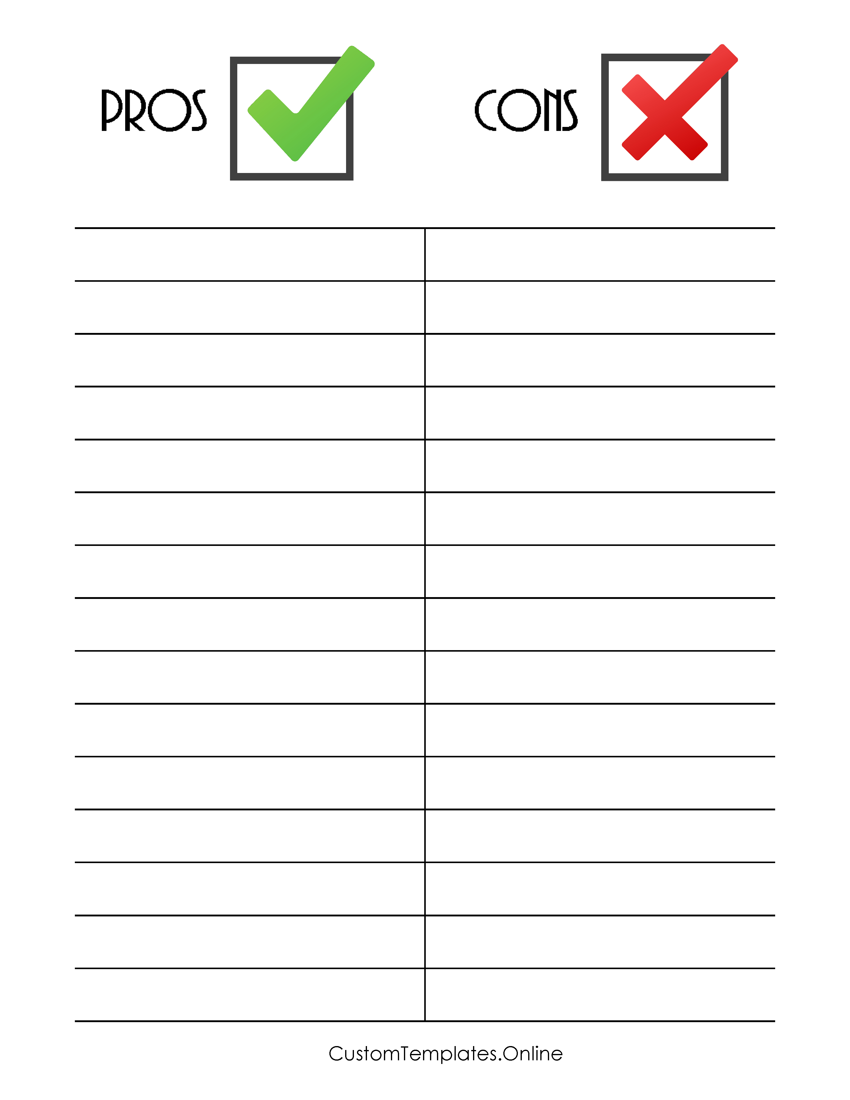 Pros and Cons List with a green tick icon and a red cross icon