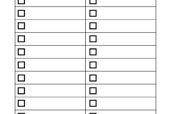 T chart template with a checklist on either side with checkboxes